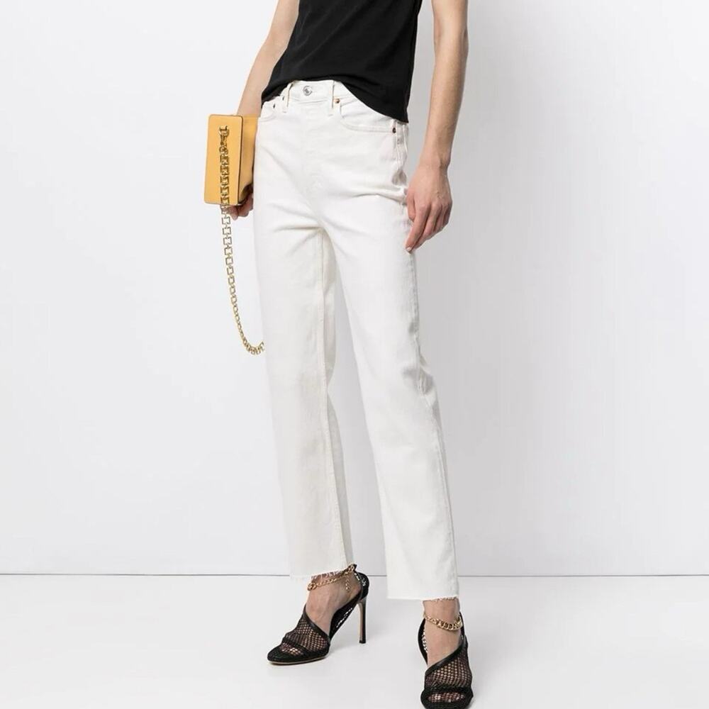 Re/Done 70s Stovepipe White Distressed Cutoff Straight Leg Jeans Size 29/8